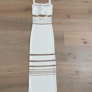 JLUXLABEL Elegant White and Brown Maxi Dress